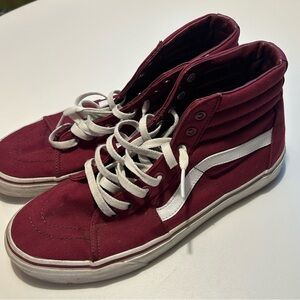 Burgundy and White Sk8 Hi Top Skate Shoes by Vans